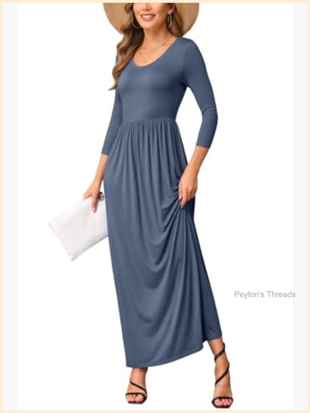 Women's Long Sleeve Loose Maxi Dress with Pockets Crew Neck - Picture 4 of 5